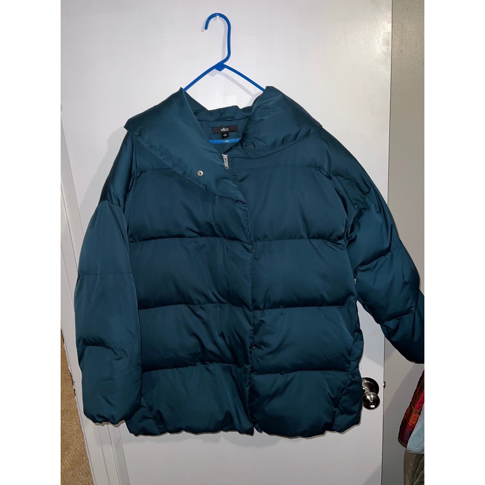 Ellos Womens Plus Size 24 Teal Green Puffer Jacket Full Zip Snap Padded Coat